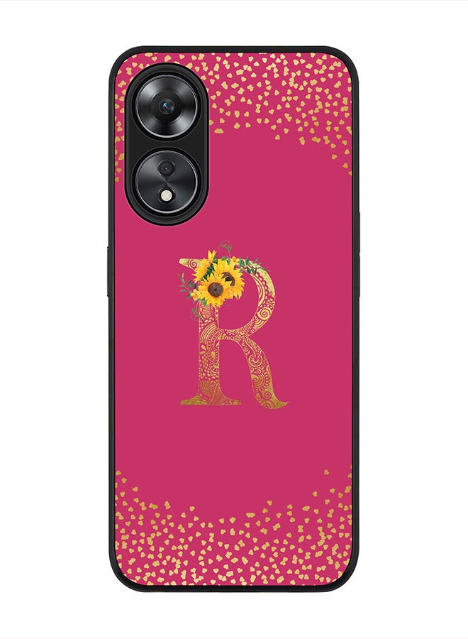 Stylizedd Cover for Oppo A78 5G /Oppo A58 5G Case , Rugged Black Slim fit Phone Cases Custom Monogram Initial Letter Mandala Floral Pattern Alphabet-R (Dark Pink Rose) - Image 1