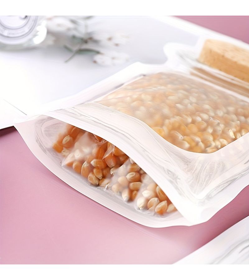 50 Pack Reusable Self Sealing Hexagonal Mason Jar Shaped Plastic Bags Small Size 10 by 16plus1 18inch Airtight Snack Storage For Baking Cookies And Dry Goods Clear Textured Design - Image 2