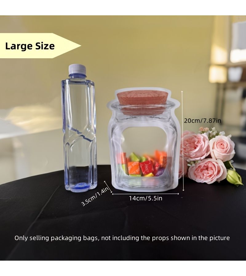 50 Pack Reusable Self Sealing Hexagonal Mason Jar Shaped Plastic Bags Small Size 10 by 16plus1 18inch Airtight Snack Storage For Baking Cookies And Dry Goods Clear Textured Design - Image 3