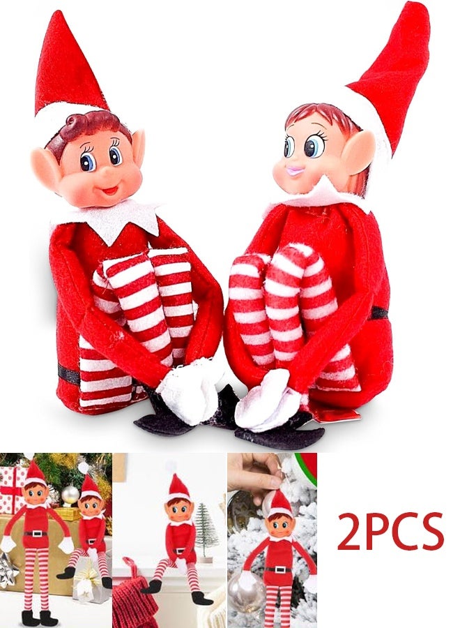 TAPIT 2PCS Christmas Elf on The Shelf Boy Girl Set, 16” Playful Naughty Elves Dolls with Vinyl Face for Christmas Decorations & Kids Gifts - Image 1