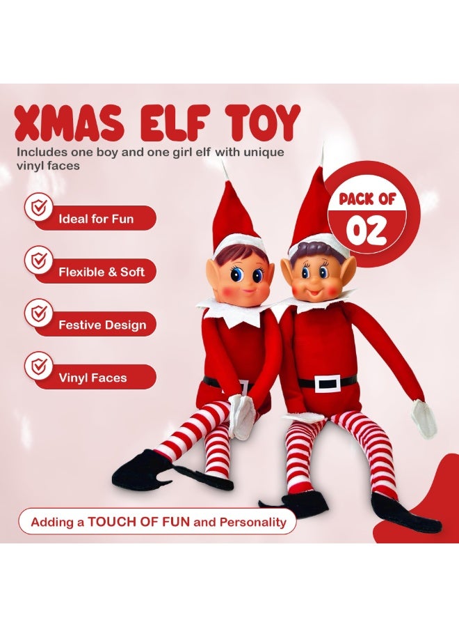 TAPIT 2PCS Christmas Elf on The Shelf Boy Girl Set, 16” Playful Naughty Elves Dolls with Vinyl Face for Christmas Decorations & Kids Gifts - Image 4