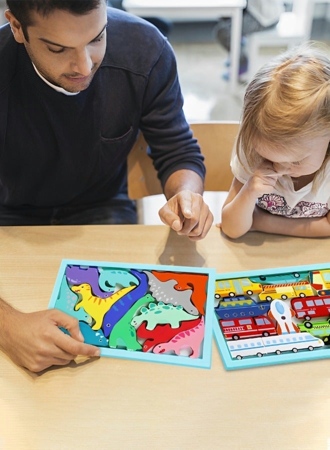 جرويك 3 قطع من الألغاز الخشبية الكرتونية، لعبة تعلم مونتيسوري لمرحلة ما قبل المدرسة ثلاثية الأبعاد متعددة المواضيع للحيوانات، ألعاب تعليمية مبكرة مع السفر الجذعية - Image 5