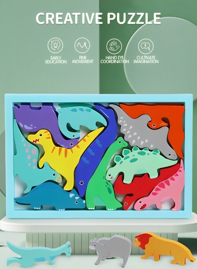 جرويك 3 قطع من الألغاز الخشبية الكرتونية، لعبة تعلم مونتيسوري لمرحلة ما قبل المدرسة ثلاثية الأبعاد متعددة المواضيع للحيوانات، ألعاب تعليمية مبكرة مع السفر الجذعية - Image 2