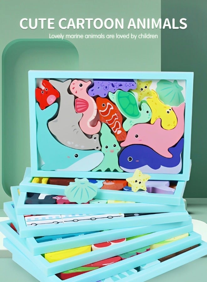 جرويك 3 قطع من الألغاز الخشبية الكرتونية، لعبة تعلم مونتيسوري لمرحلة ما قبل المدرسة ثلاثية الأبعاد متعددة المواضيع للحيوانات، ألعاب تعليمية مبكرة مع السفر الجذعية - Image 3