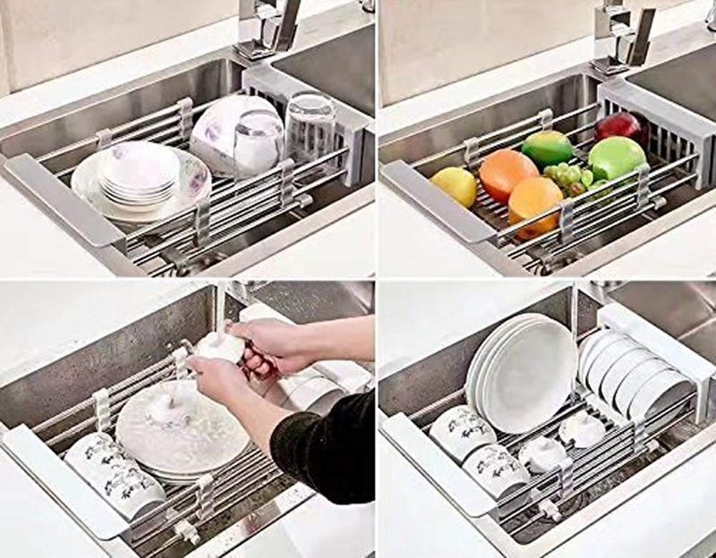 Whitecloud TRANSFORMING HOMES Whitecloud TRANSFORMING HOMES® ITN- 278-23 Stainless Steel Kitchen Sink Drain Shelf Rectangle Rack for Vegetable; Fruit (15.7x9x50 cm) Stainless Steel,Plastic  - Image 3