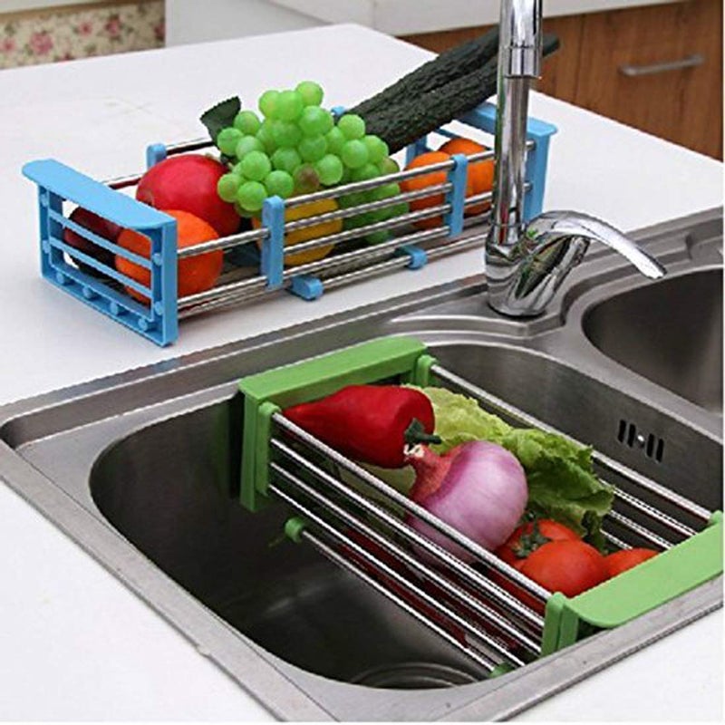 Whitecloud TRANSFORMING HOMES Whitecloud TRANSFORMING HOMES® ITN- 278-23 Stainless Steel Kitchen Sink Drain Shelf Rectangle Rack for Vegetable; Fruit (15.7x9x50 cm) Stainless Steel,Plastic  - Image 2