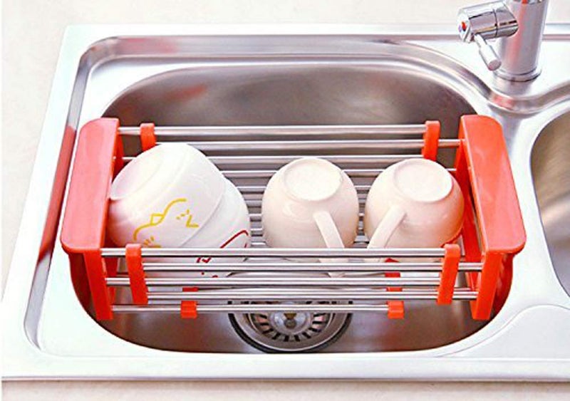 Whitecloud TRANSFORMING HOMES Whitecloud TRANSFORMING HOMES® ITN- 278-23 Stainless Steel Kitchen Sink Drain Shelf Rectangle Rack for Vegetable; Fruit (15.7x9x50 cm) Stainless Steel,Plastic  - Image 5