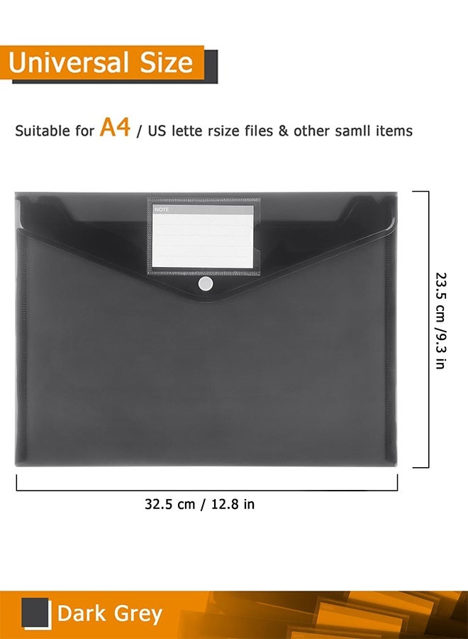 Sweet Life 6 Pack Plastic Envelopes Poly Envelopes, Clear Document Folders Plastic File Folders for Home Work Office Organization, Letter Size/A4 Size(Dark Grey) - Image 3