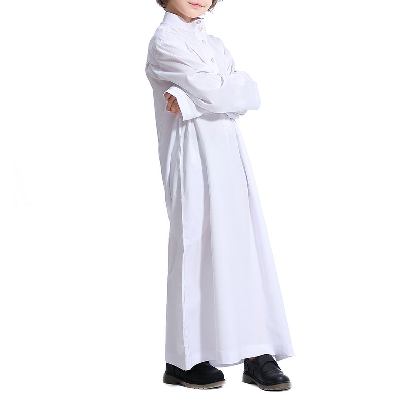 🐾 عباءة مسلم بأكمام طويلة وياقة مستقيمة بأسلوب بسيط للفتى المراهق 130 سم أبيض - Image 3