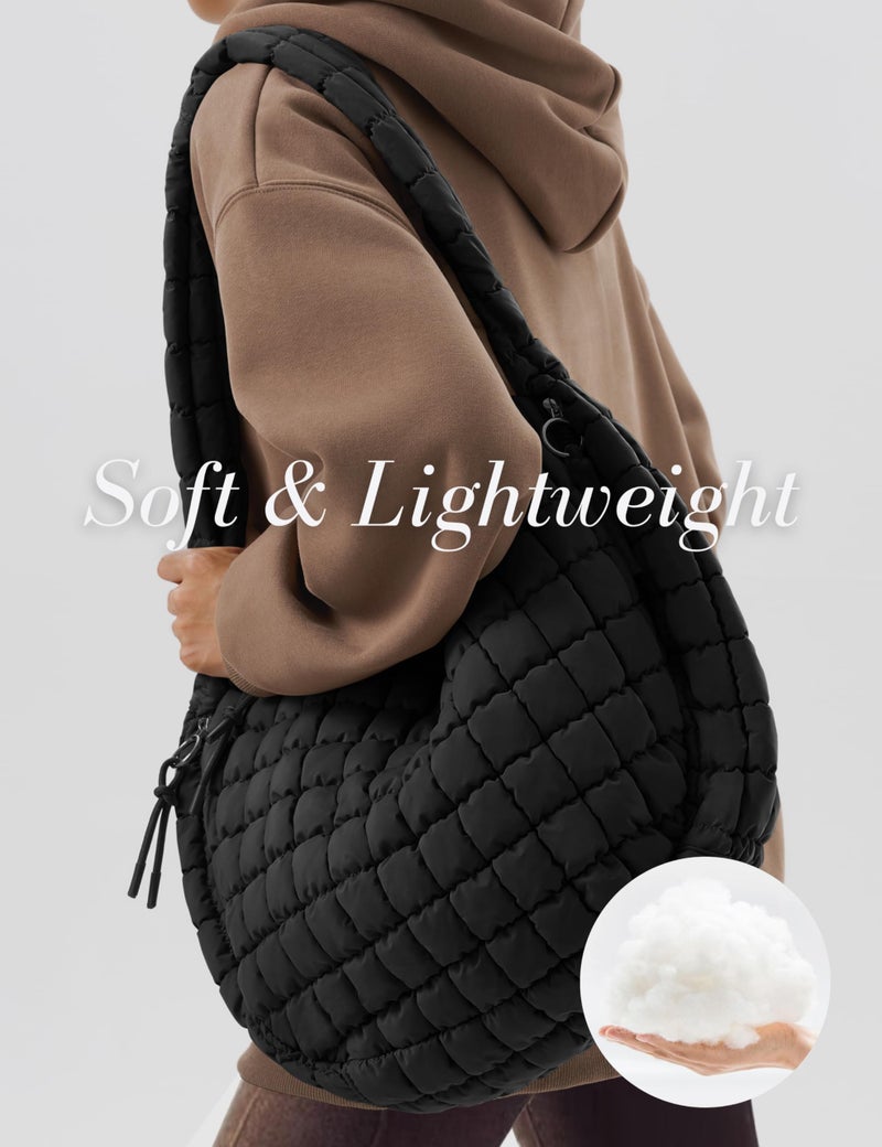 Yarnic Black Quilted Tote Bag Puffer Large Quilting Carryall Shoulder Bag Puffy Lightweight Quilt Padding Hobo Bag Soft for Women Fashion - Image 2