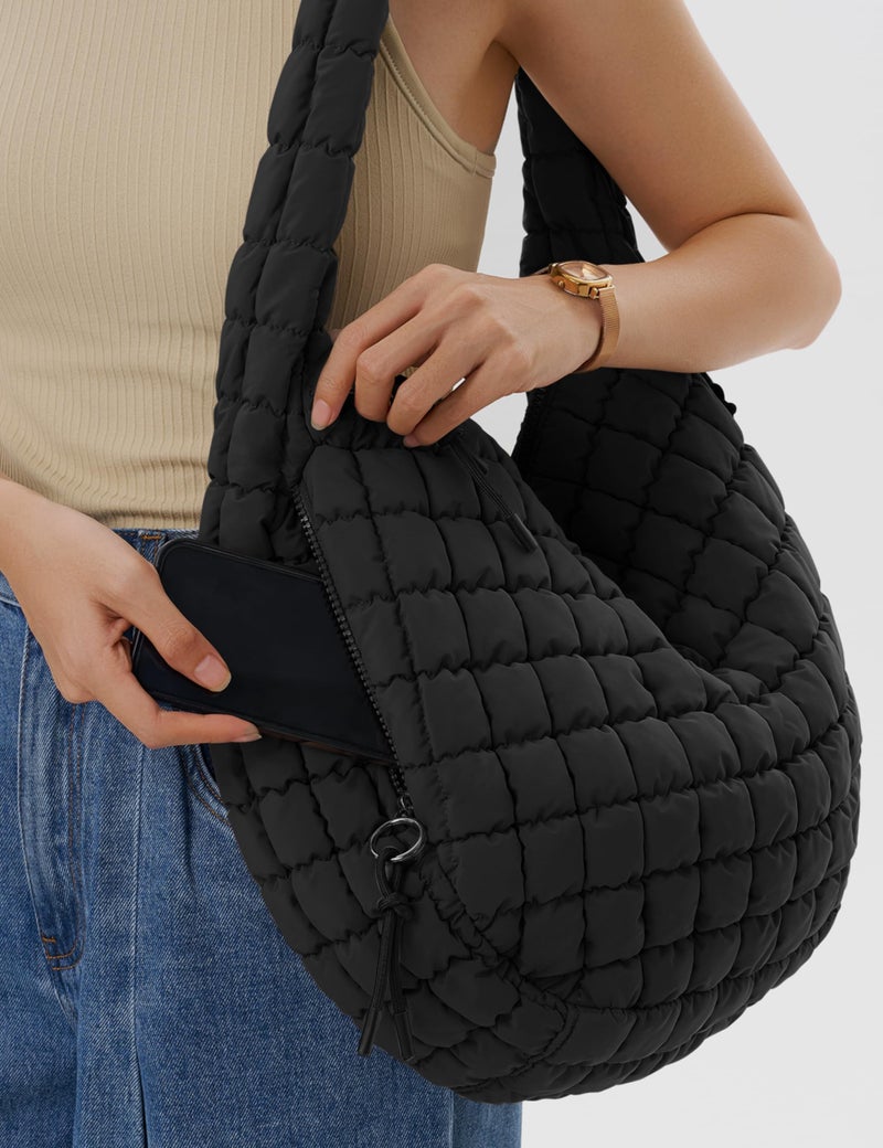 Yarnic Black Quilted Tote Bag Puffer Large Quilting Carryall Shoulder Bag Puffy Lightweight Quilt Padding Hobo Bag Soft for Women Fashion - Image 3