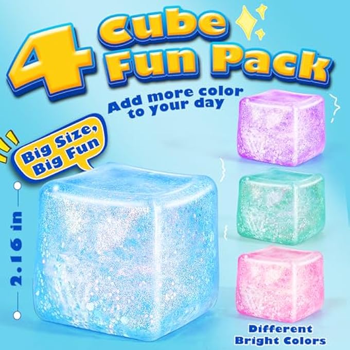 UGYWI Squishy Fidget Toys for Kids & Adults: 4 Pack Cube Sensory Squeeze Toy - Large Size 2.16'', Stress Anxiety Relief Balls, Gifts for Girls Boys Teens Party Favors, Toys for Ages 6 7 8 12 Years Old - Image 2