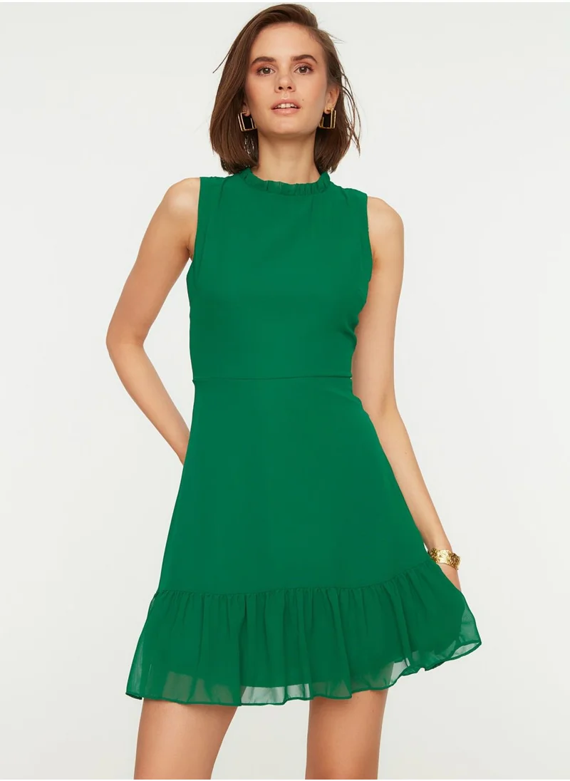 trendyol Pleated Hem Ruffle Detail Dress