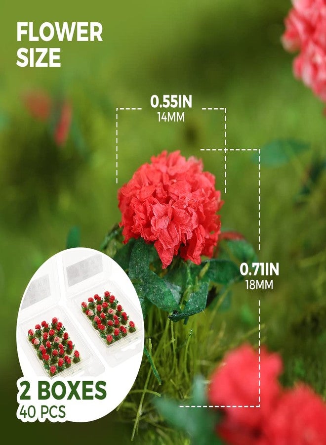 Yetaha 40 PCs Miniature Flower Vegetation Groups Dollhouse Accessories Cluster Handmade Premium Static Model Miniature Shrubs Flower Grass for Garden Architecture Building Scenery (Rosebush, Red) - Image 2