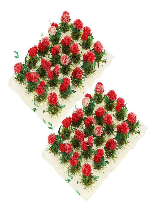 Yetaha 40 PCs Miniature Flower Vegetation Groups Dollhouse Accessories Cluster Handmade Premium Static Model Miniature Shrubs Flower Grass for Garden Architecture Building Scenery (Rosebush, Red) - Image 1