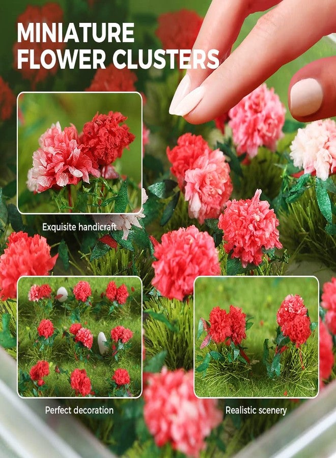 Yetaha 40 PCs Miniature Flower Vegetation Groups Dollhouse Accessories Cluster Handmade Premium Static Model Miniature Shrubs Flower Grass for Garden Architecture Building Scenery (Rosebush, Red) - Image 4