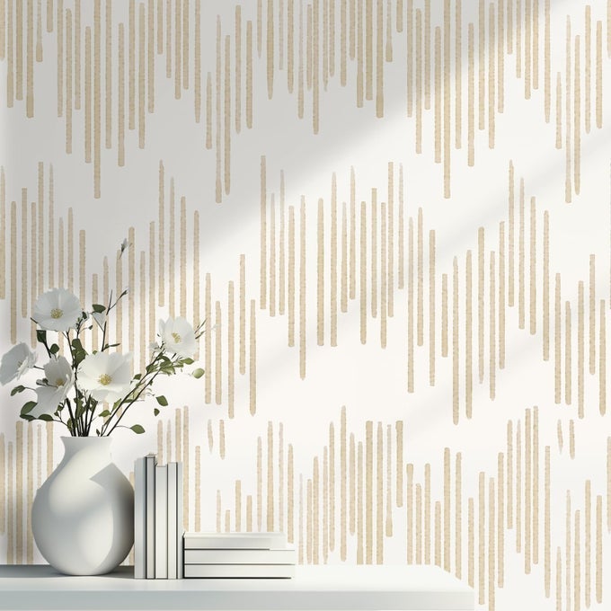 BEIGE STRIPED WALLPAPER GEOMETRIC PEEL AND STICK WALLPAPER 177118 GOLD CONTACT PAPER BEIGE SELF ADHESIVE REMOVABLE WALL PAPER FOR BATHROOM CABINETS KITCHEN
