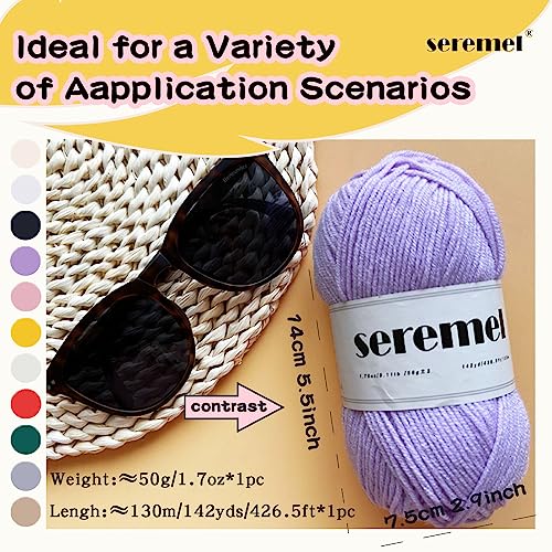 seremel 3 Pcs of Crochet Yarn Total 150g (426 Yards) Multi-Color 4-ply Acrylic Yarn Skeins, Seremel Brand Yarns for Crocheting and Knitting(Light Purple) - Image 3