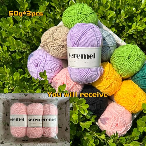 seremel 3 Pcs of Crochet Yarn Total 150g (426 Yards) Multi-Color 4-ply Acrylic Yarn Skeins, Seremel Brand Yarns for Crocheting and Knitting(Light Purple) - Image 2
