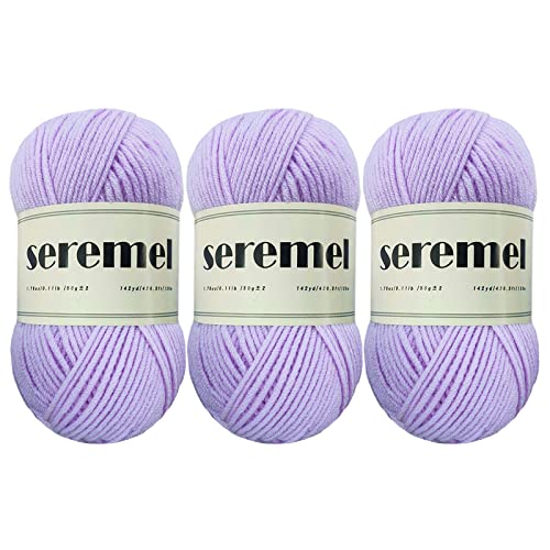 seremel 3 Pcs of Crochet Yarn Total 150g (426 Yards) Multi-Color 4-ply Acrylic Yarn Skeins, Seremel Brand Yarns for Crocheting and Knitting(Light Purple) - Image 1