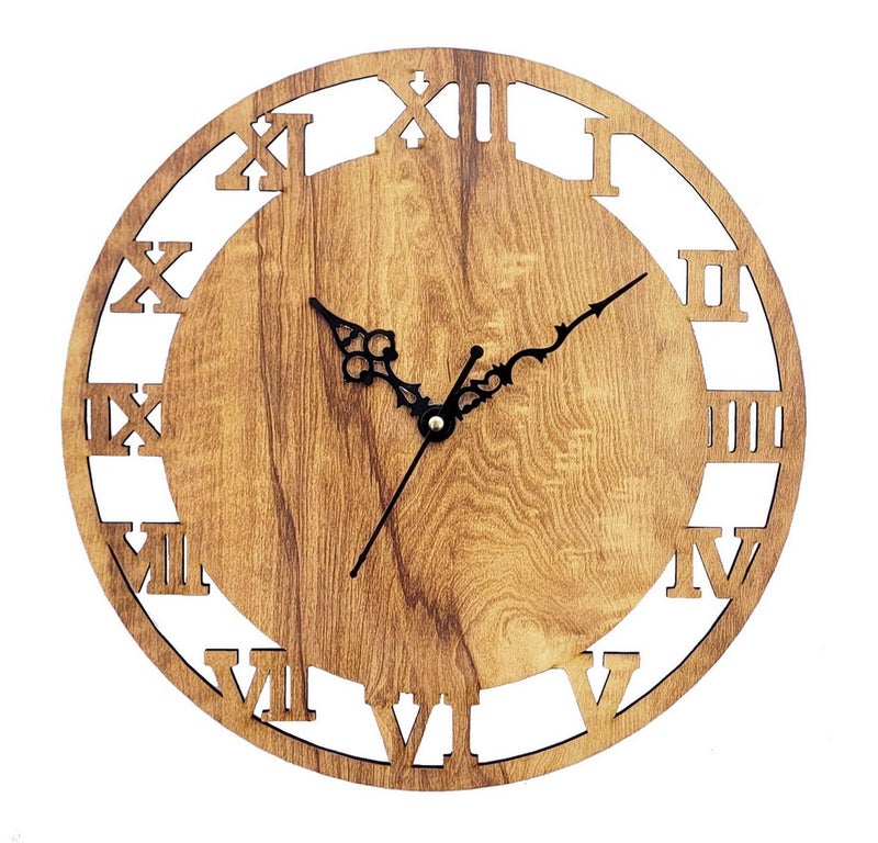 ADK Antique Big Size Hanging Roman Number Watch for Living Room Bedroom Office Decorative Wall Clock for Home Decor 30x30 cm Wooden Brown 161 - Image 1