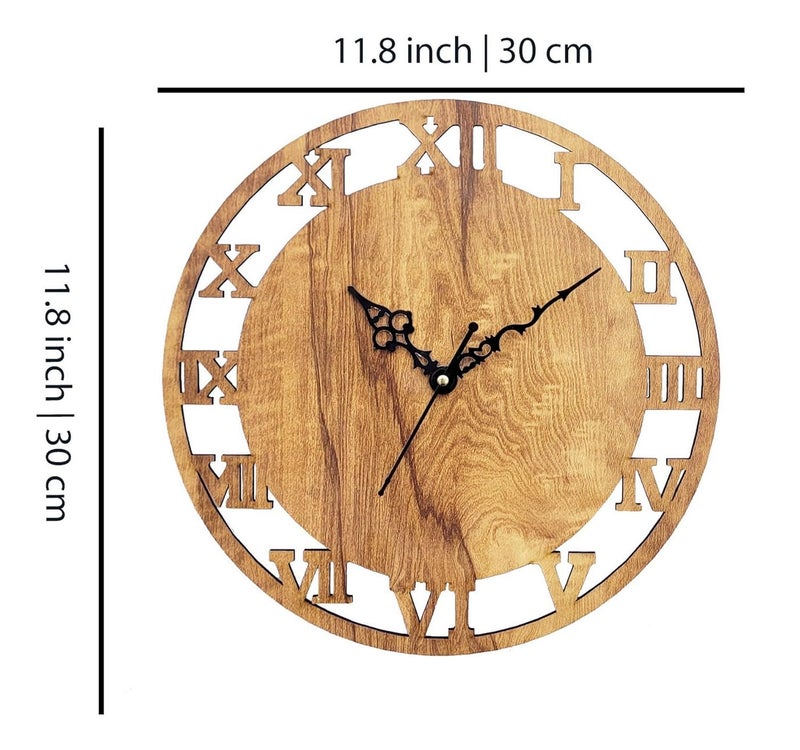 ADK Antique Big Size Hanging Roman Number Watch for Living Room Bedroom Office Decorative Wall Clock for Home Decor 30x30 cm Wooden Brown 161 - Image 5