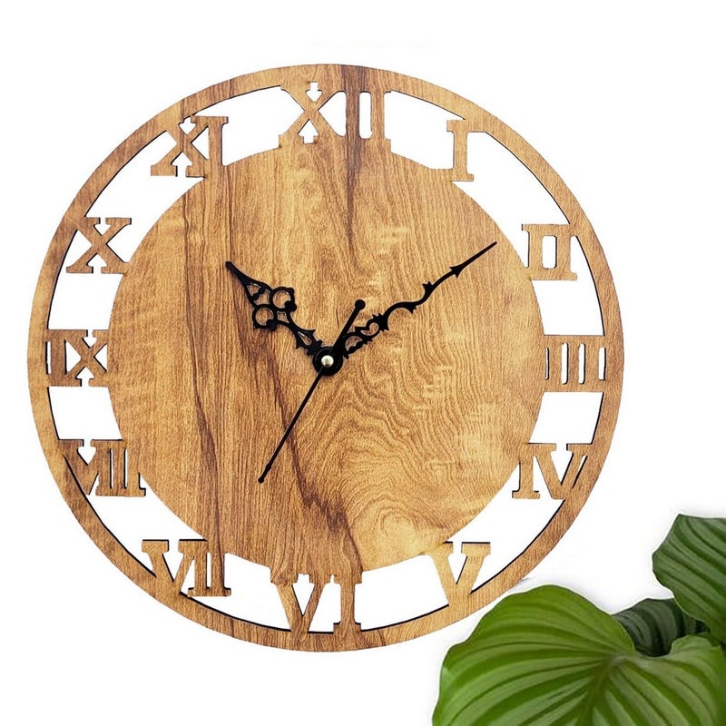 ADK Antique Big Size Hanging Roman Number Watch for Living Room Bedroom Office Decorative Wall Clock for Home Decor 30x30 cm Wooden Brown 161 - Image 2