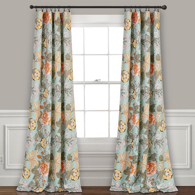 Lush Decor Sydney Light Filtering Window Curtain Panels, Pair, 52" W x 95" L, Blue & Green - Botanical Garden - Country Cottage Home Decor - Floral Curtains for Bedroom, Living Room, & Dining Room - Image 1