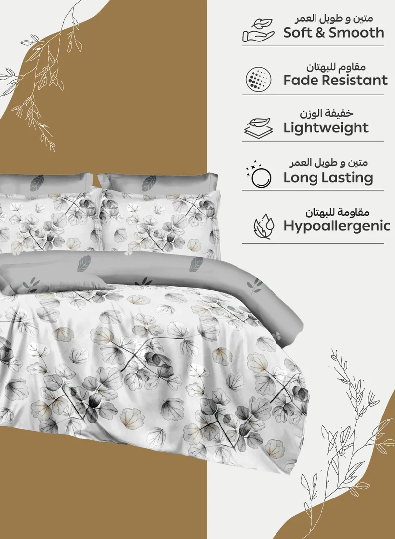 Donetella Printed Duvet Set, King Size 220x240 cm - 6-Pcs Bed Set, Microfiber Fabric - 1 Duvet Cover, 1 Fitted Sheet, 2 Pillow Shams, 2 Pillowcases (Filler Not Included)