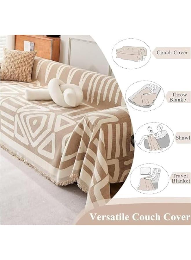 HOOKOR Durku Boho Sofa Covers,Modern Beige Khaki Cream Plaid Triangle Sofa Slipcover,Washable Decorative Sectional Couch Covers Soft Chenille Blend Sofa Slipcovers Sofa Throw Cover for Living Room (Beige) - Image 2