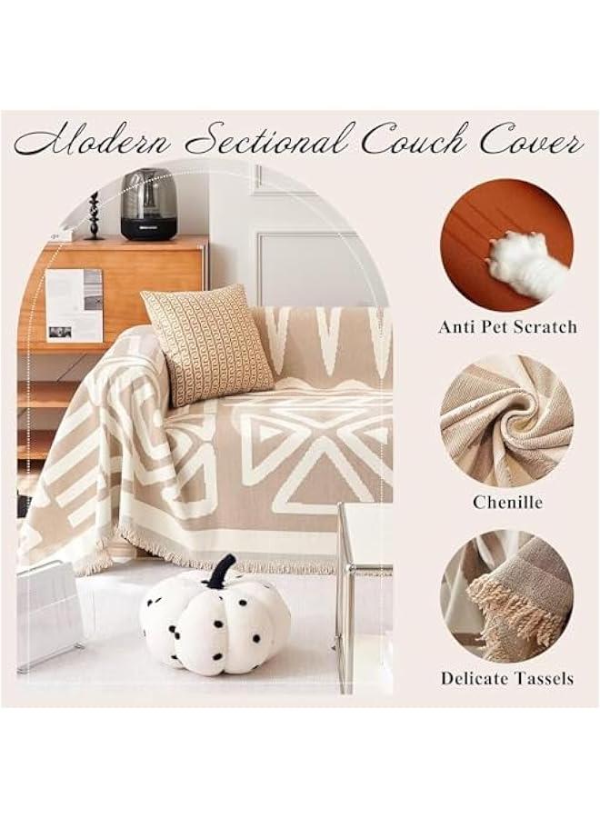 HOOKOR Durku Boho Sofa Covers,Modern Beige Khaki Cream Plaid Triangle Sofa Slipcover,Washable Decorative Sectional Couch Covers Soft Chenille Blend Sofa Slipcovers Sofa Throw Cover for Living Room (Beige) - Image 4