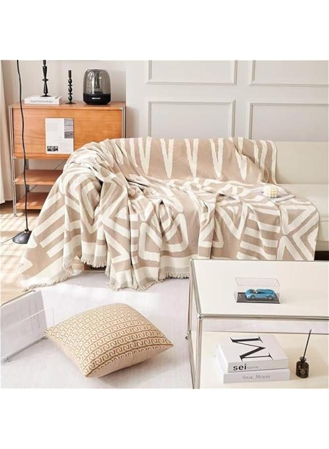 HOOKOR Durku Boho Sofa Covers,Modern Beige Khaki Cream Plaid Triangle Sofa Slipcover,Washable Decorative Sectional Couch Covers Soft Chenille Blend Sofa Slipcovers Sofa Throw Cover for Living Room (Beige) - Image 3