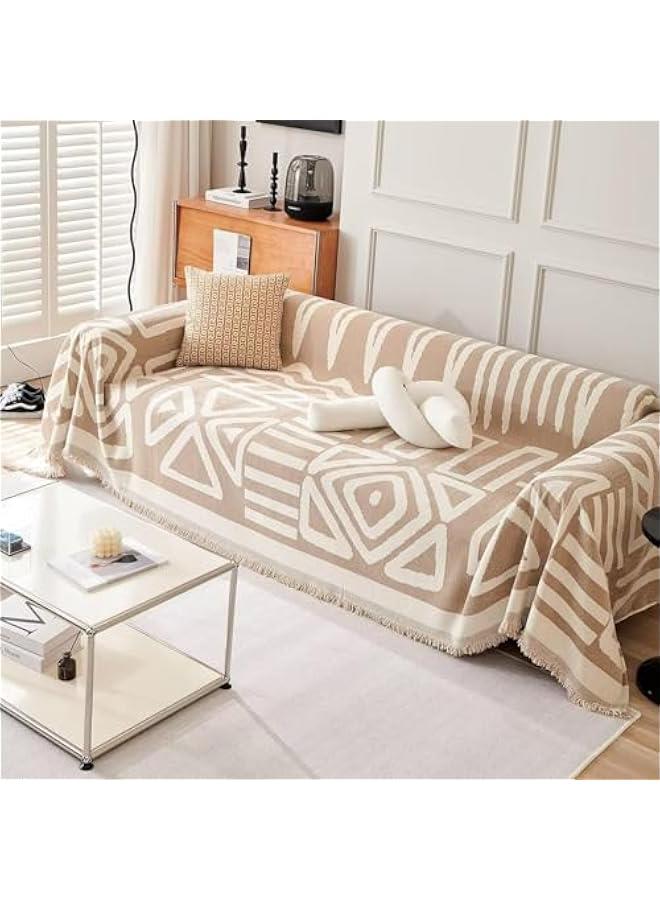 HOOKOR Durku Boho Sofa Covers,Modern Beige Khaki Cream Plaid Triangle Sofa Slipcover,Washable Decorative Sectional Couch Covers Soft Chenille Blend Sofa Slipcovers Sofa Throw Cover for Living Room (Beige) - Image 1