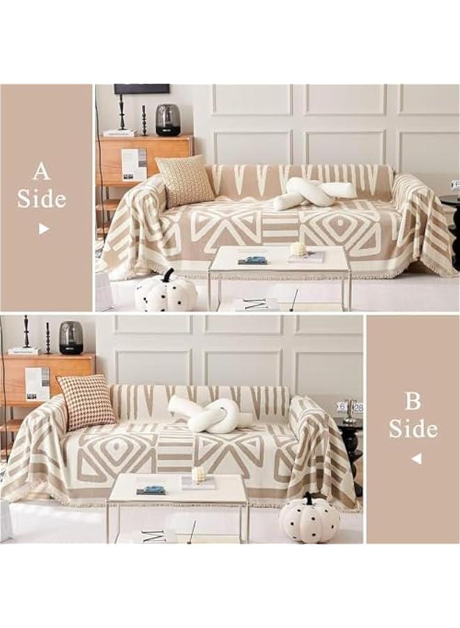 HOOKOR Durku Boho Sofa Covers,Modern Beige Khaki Cream Plaid Triangle Sofa Slipcover,Washable Decorative Sectional Couch Covers Soft Chenille Blend Sofa Slipcovers Sofa Throw Cover for Living Room (Beige) - Image 5