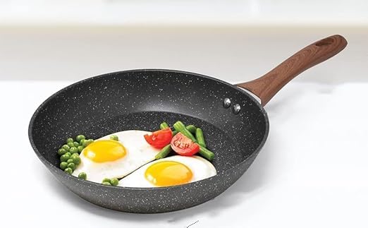 HOMETIC Non Stick Marble Finish Professional Kitchen Frying pan CD Bottom Bakelite Wood Handle for Induction Cookware Safe for Dish Washer Black 22 - Image 5