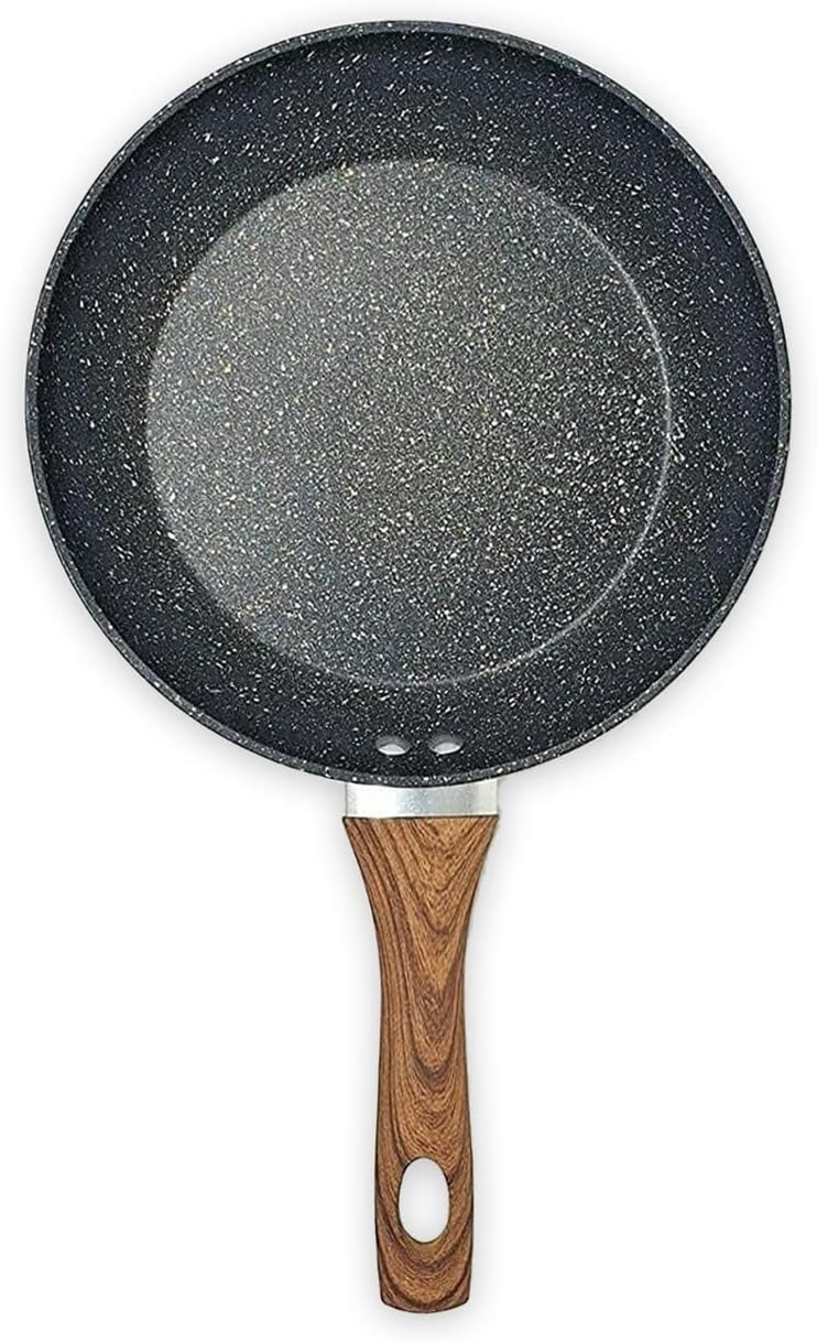 HOMETIC Non Stick Marble Finish Professional Kitchen Frying pan CD Bottom Bakelite Wood Handle for Induction Cookware Safe for Dish Washer Black 22 - Image 1
