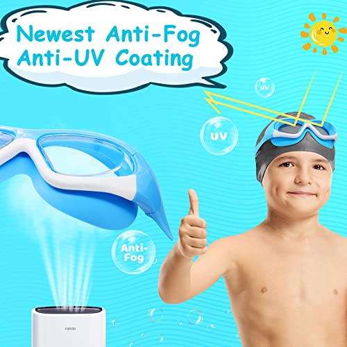 Vvinca Kids Swim Goggles, Wide View Anti-Fog Quick Adjustable Strap Swim Mask with Ear Clip Nose Clip for Child Swimming Lesson, No Leaking Water Pool Glasses for Toddlers Girls Boys Age 3-12 (Blue) - Image 2