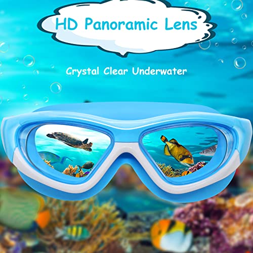 Vvinca Kids Swim Goggles, Wide View Anti-Fog Quick Adjustable Strap Swim Mask with Ear Clip Nose Clip for Child Swimming Lesson, No Leaking Water Pool Glasses for Toddlers Girls Boys Age 3-12 (Blue) - Image 3