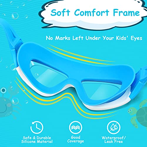 Vvinca Kids Swim Goggles, Wide View Anti-Fog Quick Adjustable Strap Swim Mask with Ear Clip Nose Clip for Child Swimming Lesson, No Leaking Water Pool Glasses for Toddlers Girls Boys Age 3-12 (Blue) - Image 5