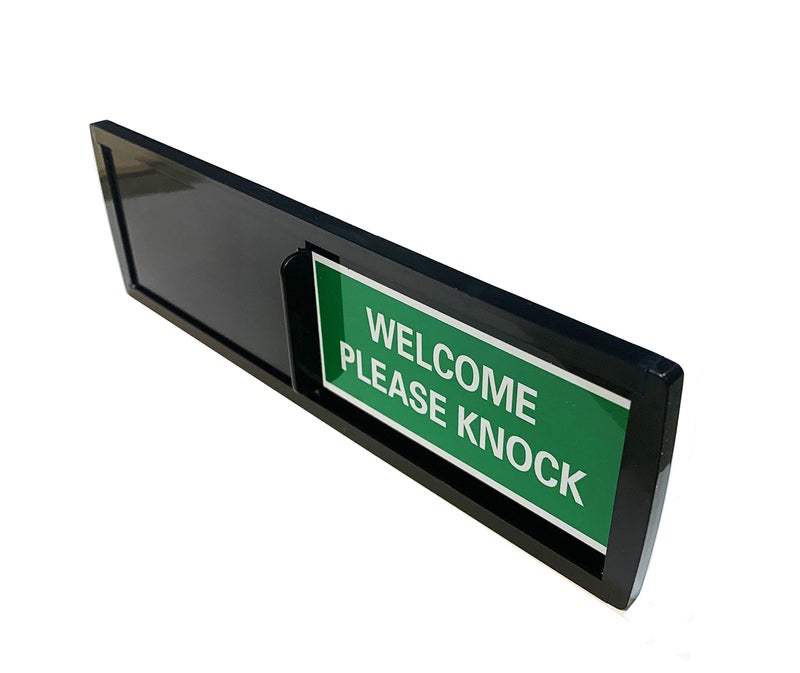 DISH NANNY Black Do Not Disturb Sign | SHUTTER CHANGES WHEN YOU PUSH IT | For Home, Offices,Hotels, Hospitals (Don't Disturb, Welcome Signs) Also includes double sided tape mounting. - Image 3