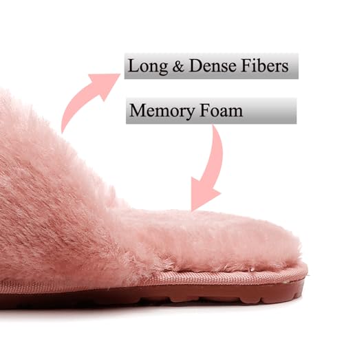Crazy Lady Women's Fuzzy Fluffy House Slippers Cute Plush Memory Foam Shoes Cross Band Indoor Outdoor Open Toe Sandals(06/Pink, 8.5-9.5) - Image 5