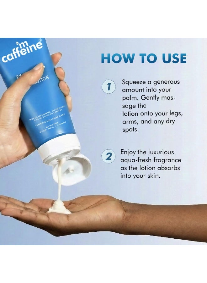 mCaffeine By The Blues Perfume Body Lotion 200ml | 5% Niacinamide & Glutathione for Brightening & Detan | Aquatic-Woody Fragrance | 72H Moisturization| Daily Use Summer Cream Bodylotion for Men & Women - Image 4
