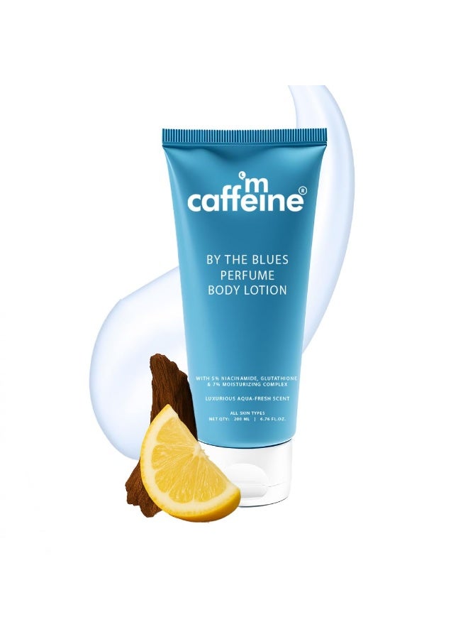 mCaffeine By The Blues Perfume Body Lotion 200ml | 5% Niacinamide & Glutathione for Brightening & Detan | Aquatic-Woody Fragrance | 72H Moisturization| Daily Use Summer Cream Bodylotion for Men & Women - Image 1