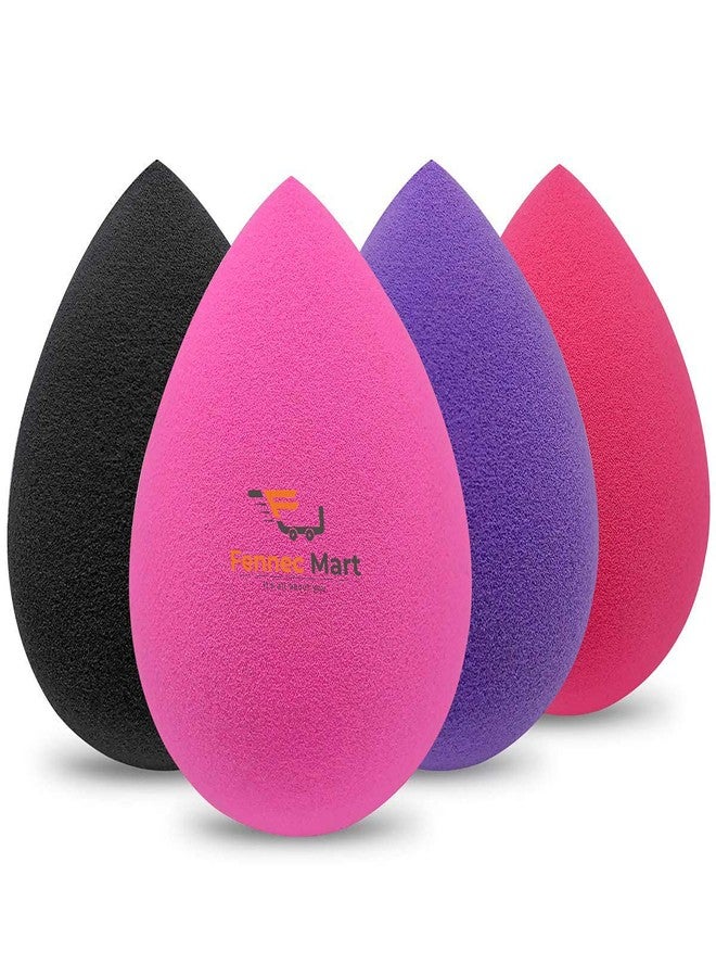 Fennec Mart Makeup Sponge 4 Pack, Professional Beauty Sponges Set, Makeup Sponge Blender, Foundation Blending Sponge for Dry & Wet Use, Multi-colored - Image 1