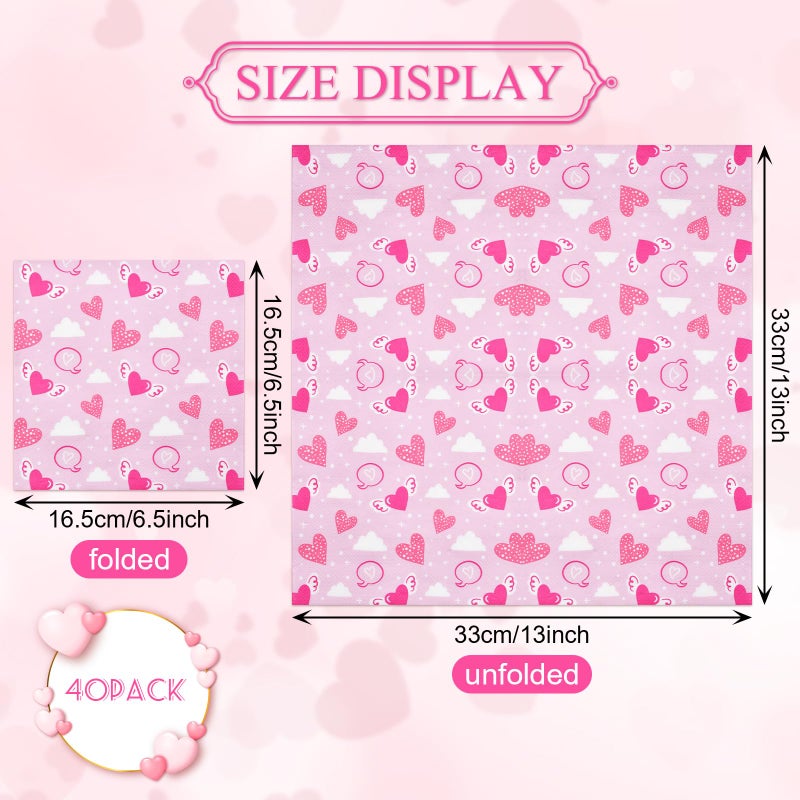 Gistome 40 Pack Valentine's Day Paper Napkins - 13 x 13 Inches Disposable Heart Pattern Serviettes Tableware Luncheon Cocktail Napkin Party Supplies for Wedding Engagement Romantic Special Nights Decorations - Image 2
