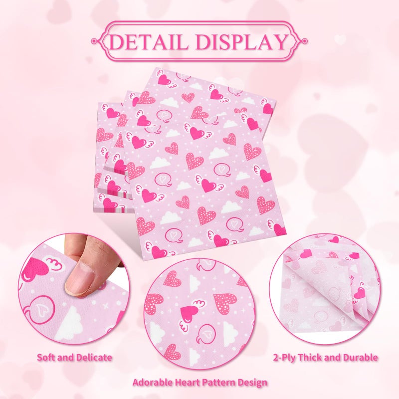 Gistome 40 Pack Valentine's Day Paper Napkins - 13 x 13 Inches Disposable Heart Pattern Serviettes Tableware Luncheon Cocktail Napkin Party Supplies for Wedding Engagement Romantic Special Nights Decorations - Image 3