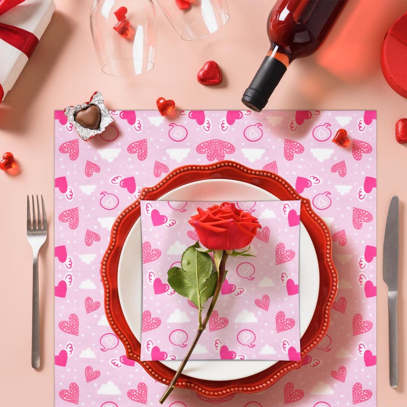 Gistome 40 Pack Valentine's Day Paper Napkins - 13 x 13 Inches Disposable Heart Pattern Serviettes Tableware Luncheon Cocktail Napkin Party Supplies for Wedding Engagement Romantic Special Nights Decorations - Image 4