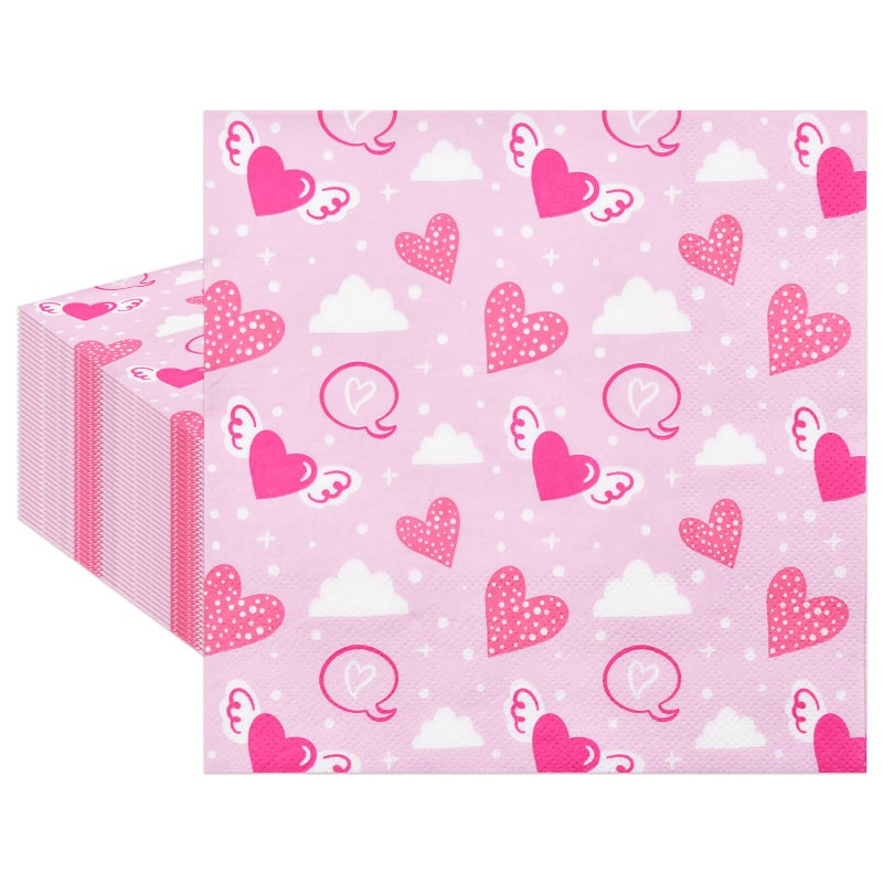 Gistome 40 Pack Valentine's Day Paper Napkins - 13 x 13 Inches Disposable Heart Pattern Serviettes Tableware Luncheon Cocktail Napkin Party Supplies for Wedding Engagement Romantic Special Nights Decorations - Image 1
