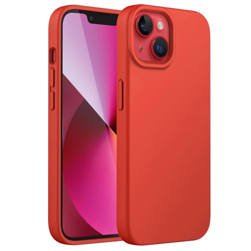 JETech Silicone Case for iPhone 13 6.1-Inch, Silky-Soft Touch Full-Body Protective Phone Case, Shockproof Cover with Microfiber Lining (Orange Red) - Image 1