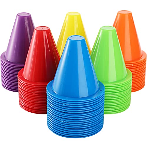 Bekith 120 Pack Indoor Outdoor Agility Mini Sports Cones, 3 Inch Training Marker Cones for Kids, Plastic Traffic Cones for Roller Skating and Skate Practice, 6 Assorted Colors - Image 1
